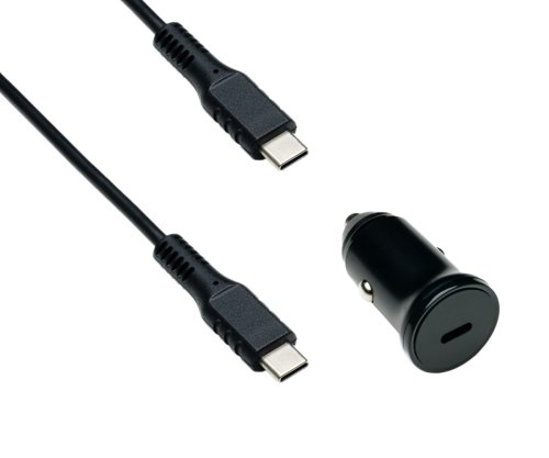 USB KFZ 20W C Schnellladegerät inkl. C Kabel, USB KFZ Lader, C auf C Ladekabel, schwarz, DINIC Box mit Euroloch, 1,50m